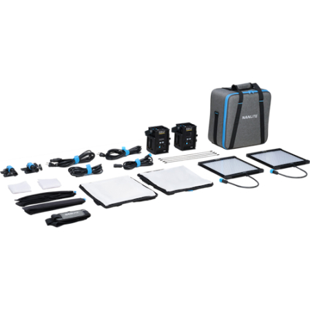 Nanlite PavoSlim 60B - zestaw, 2x panel, lampa LED + 2x softbox, dyfuzor, grid (2700-6500K, 72W, Bi-Color) - zawartość